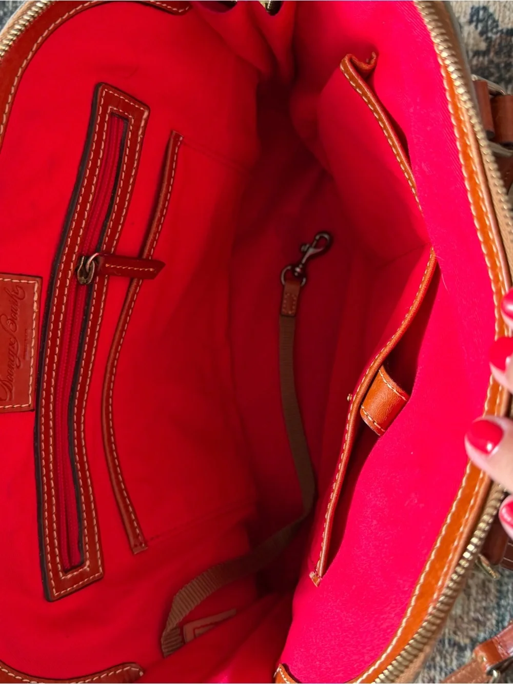 Dooney & Bourke Cream and Brown Pebbled Leather Satchel